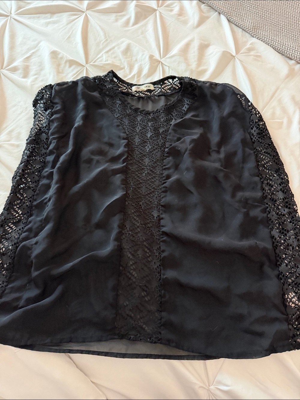 Miken Black Lace-Panel Swim Coverup